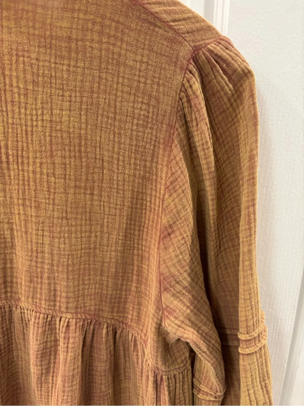 Umgee Mineral Wash Gauze Pintuck Brown Babydoll Tunic size S - Picture 7 of 9